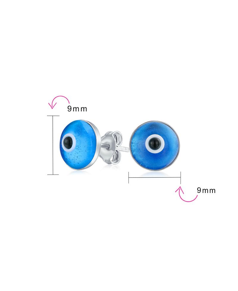 Spiritual Navy Evil Eye Stud Earrings .925 Sterling Silver