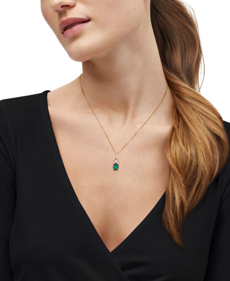 Lab-Grown Ruby (3-1/2 ct. t.w.) & Lab-Grown Diamond (1/3 ct. t.w.) Pendant Necklace in 14k Yellow Gold (Also available in Lab-Grown Emerald and Lab-Grown Sapphire)