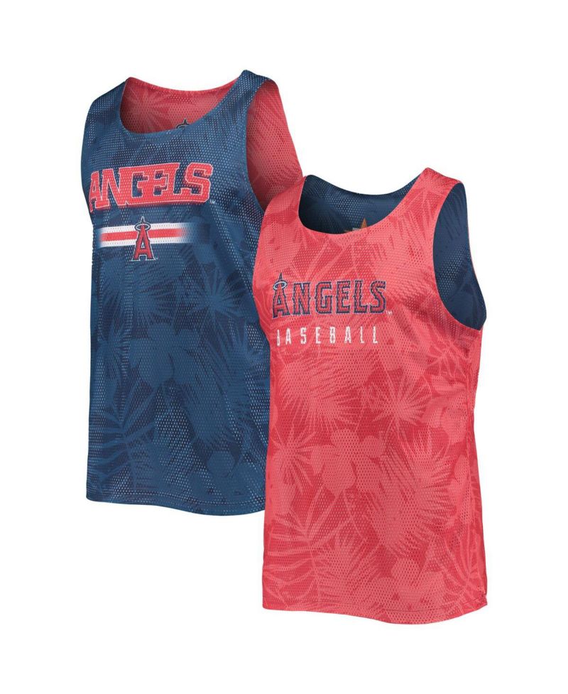 Men's Red, Navy Los Angeles Angels Floral Reversible Mesh Tank Top