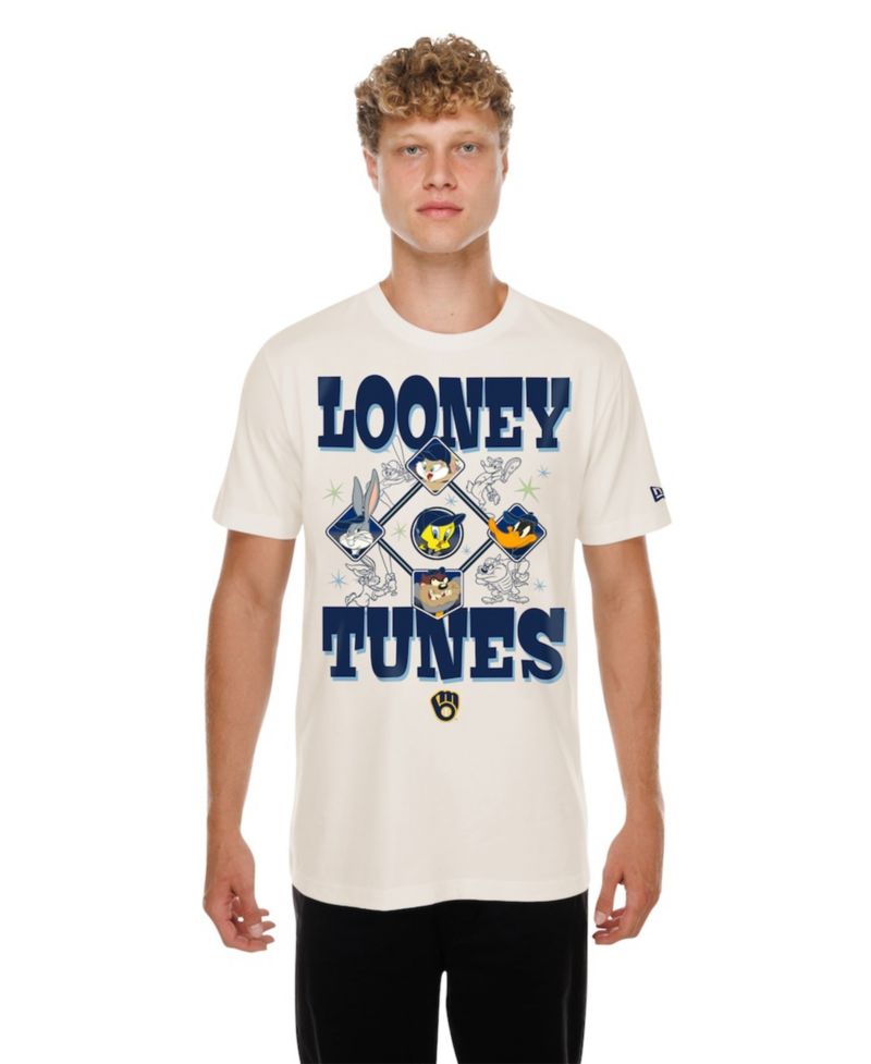 Men's and Women's Cream Milwaukee Brewers Looney Tunes T-Shirt