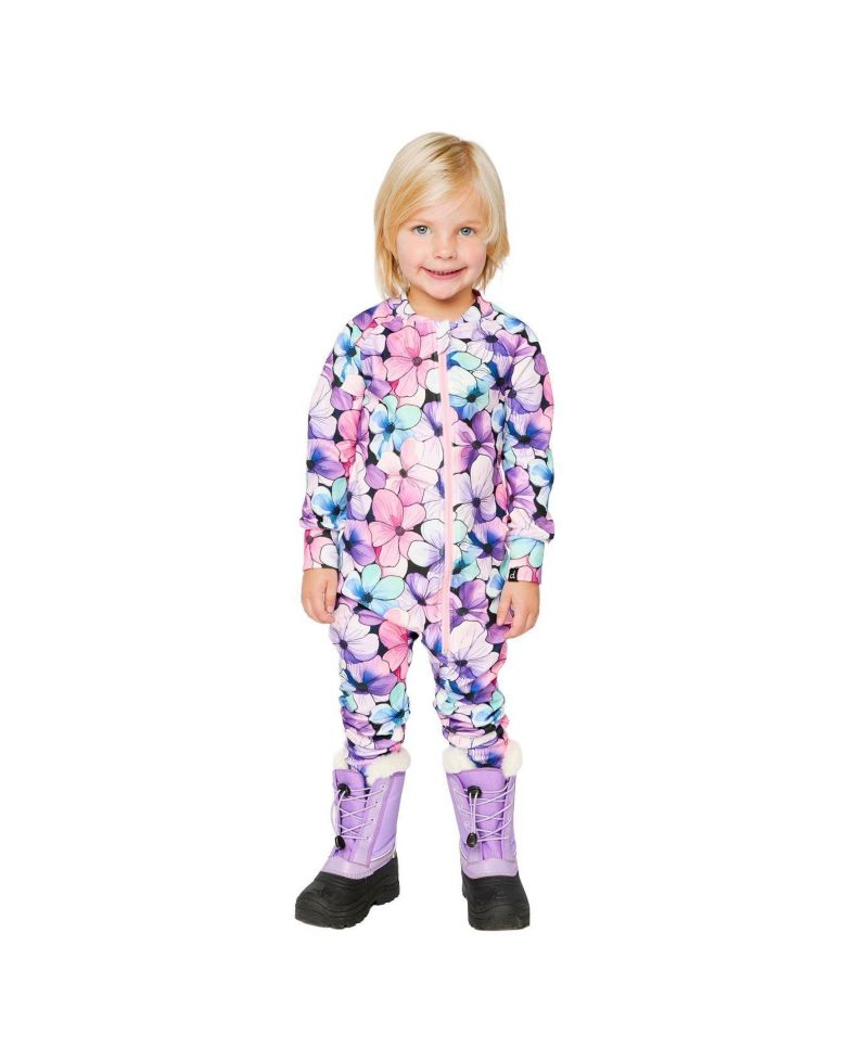 Little and Big Girl ( size 6 to 12 ) One Piece Thermal Underwear Floral PrintG