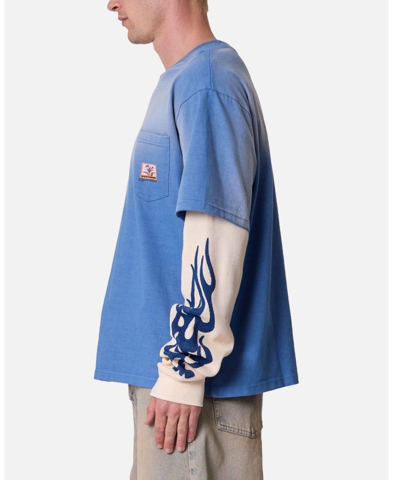 Men's Layered Flame Graphic Oversized-Fit Pocket Long-Sleeve T-Shirt