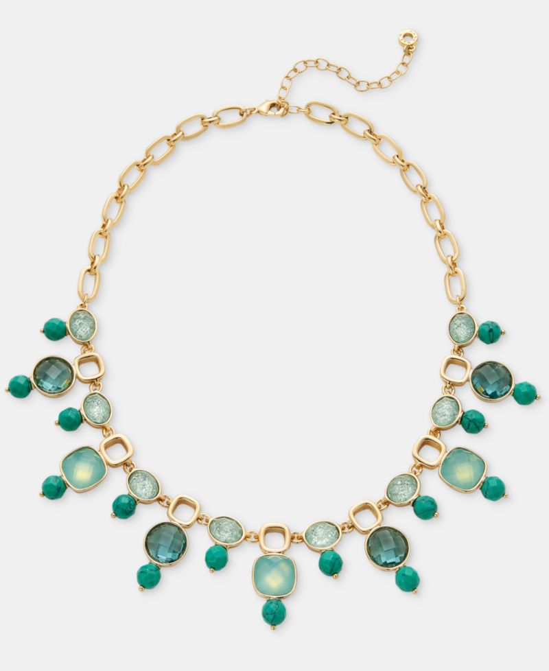 Stone Beaded Statement Necklace, 16" + 3" extender