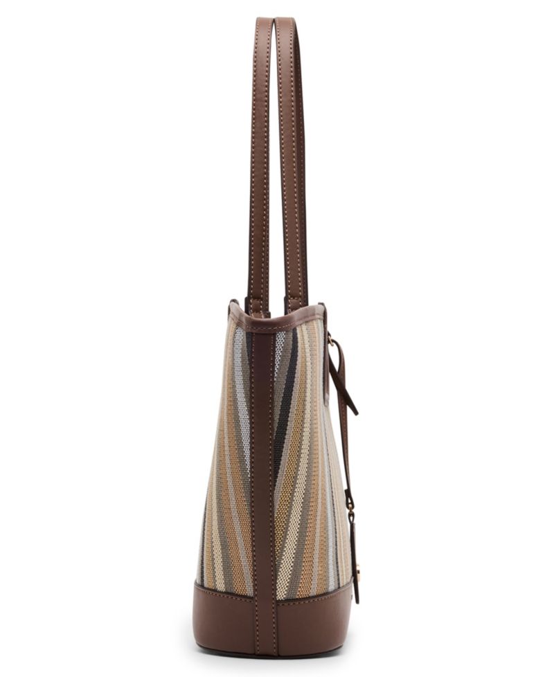 Stripe Cut Out Small Handle Tote Handbag