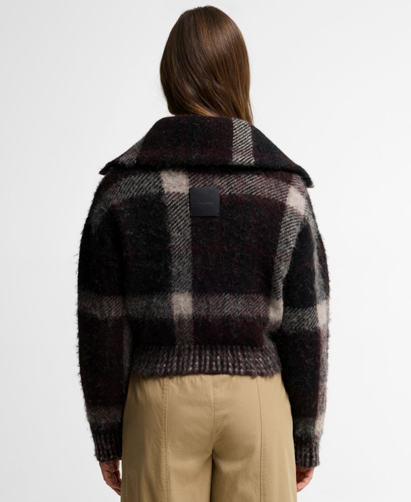 Women's Carville Alpaca Wool-Blend Tartan Jacquard Funnel Neck Cardigan