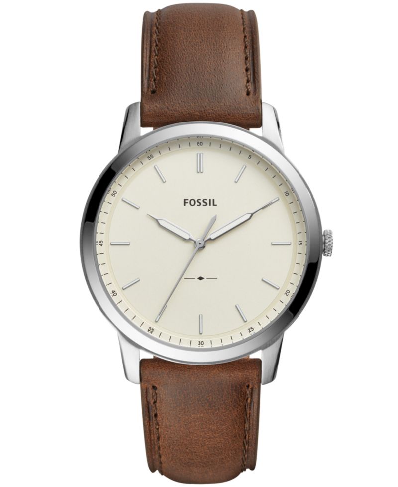 Men's Minimalist Brown Leather Strap Watch 44mm