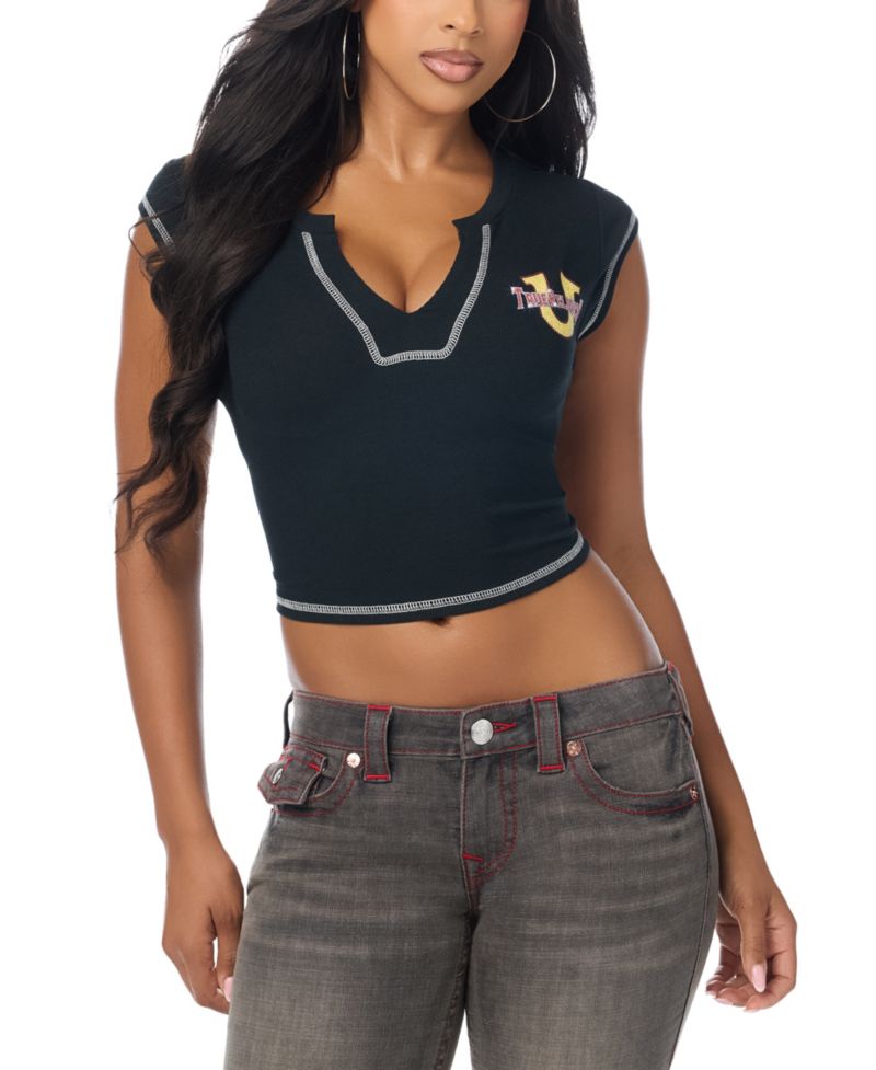 Women's Crystal Cheetah Crop Graphic Cap-Sleeve T-Shirt