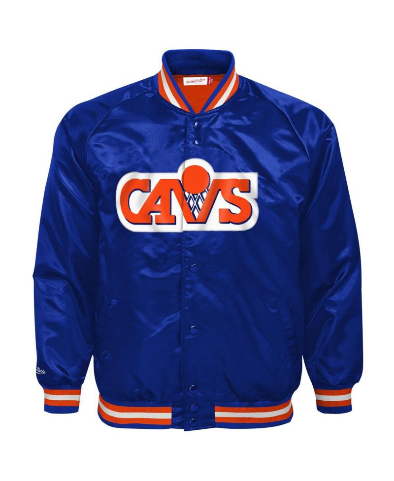 Big Boys and Girls Blue Cleveland Cavaliers Hardwood Classics Satin Raglan Full-Snap Jacket