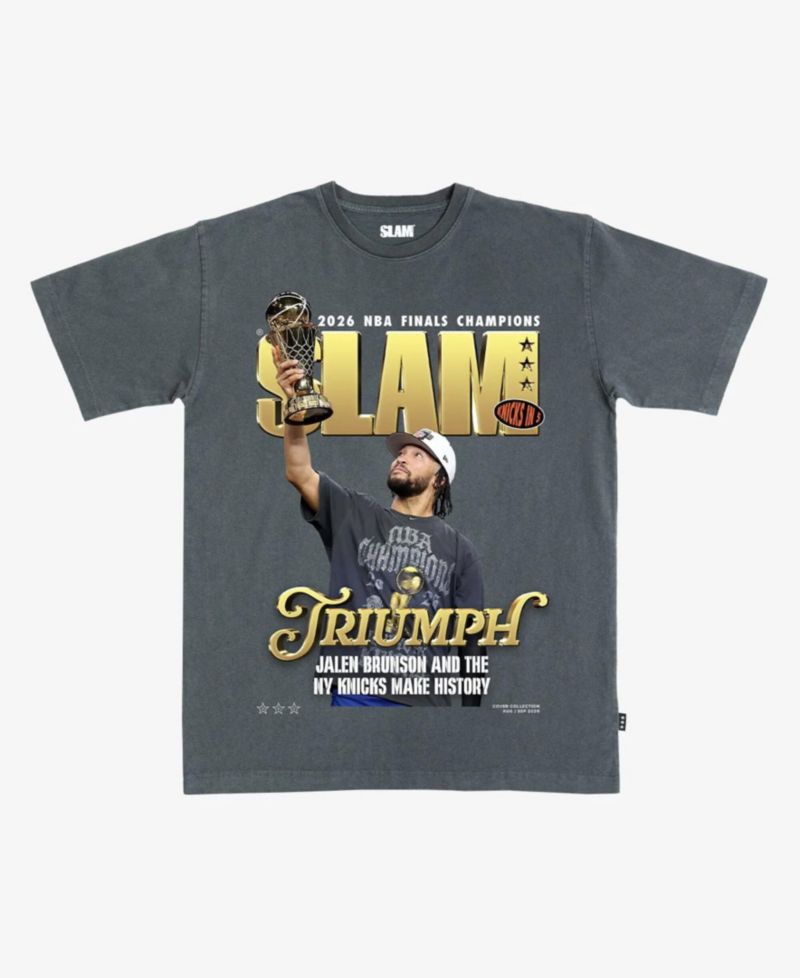 Slam Men's and Women's Jalen Brunson Charcoal New York Knicks 2026 NBA Finals Champions Cover T-Shirt