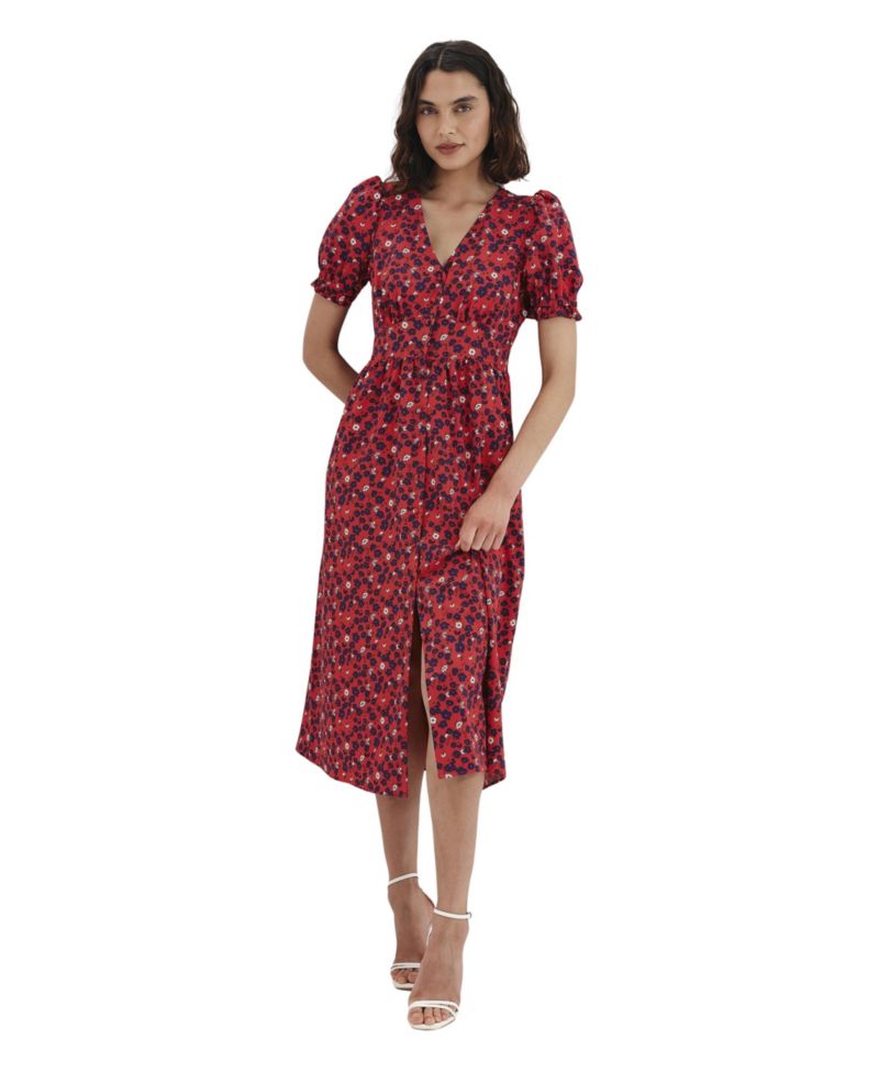 Women's Samantha Floral A-Line V-Neck Midi Dress