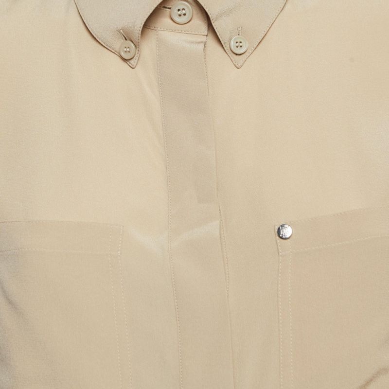 Women's Beige Silk Buttoned A-Line Sleeveless Shirt Blouse