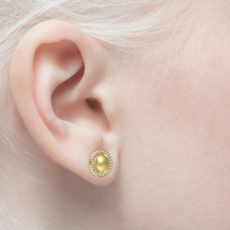 Radiant 14k Yellow Gold Plated Eternity Halo Medallion Stud Earrings with Cubic Zirconia