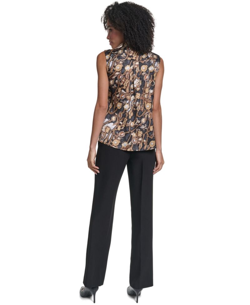 Women's Sleeveless Tie-Neck Blouse