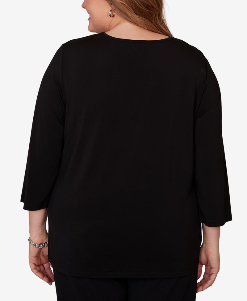 Plus Size Spliced Geometric Puff Print Top