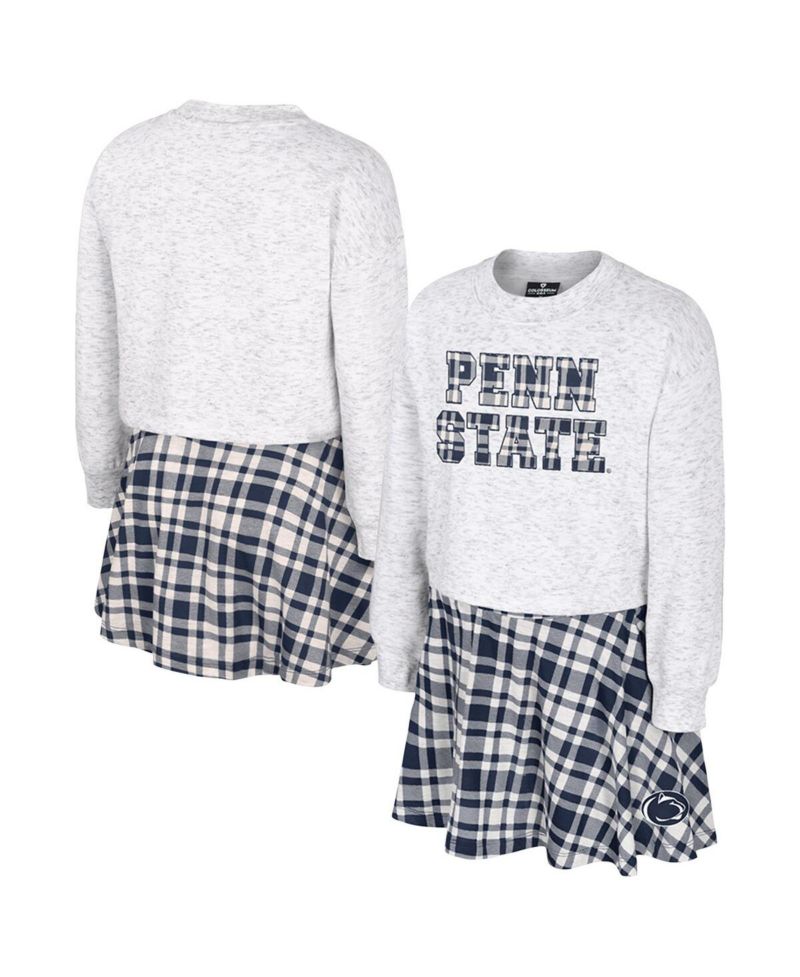 Big Girls 2-Piece Gray Penn State Nittany Lions Marceline Plaid Skirt and Top Set