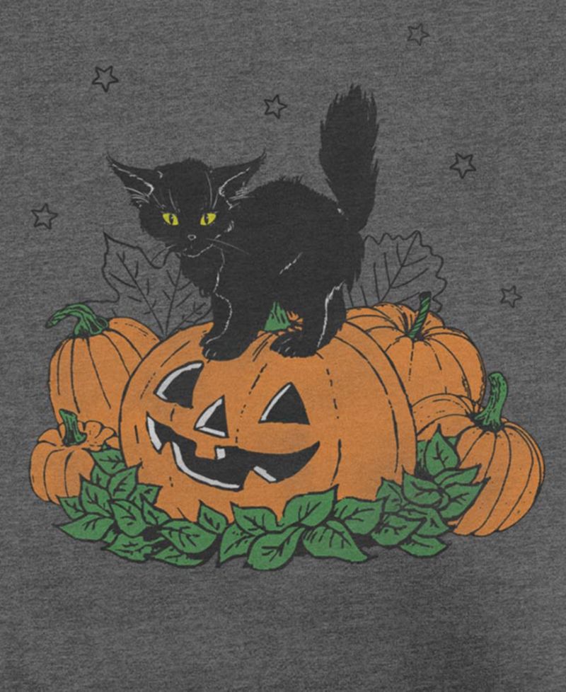 Men's Pumpkin Kitty Graphic Crewneck Cotton-Blend Sweatshirt