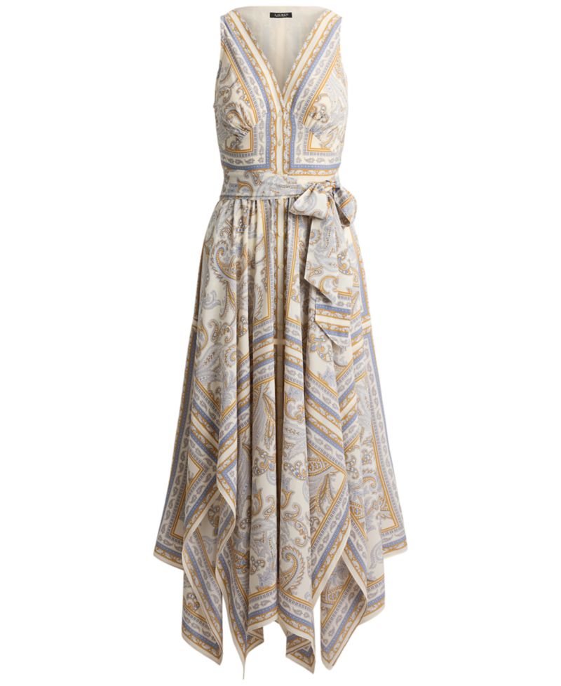 Petite V-Neck Handkerchief-Hem Dress