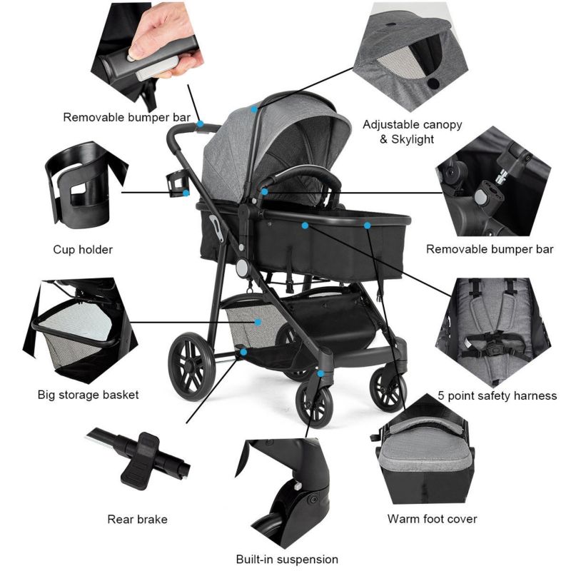 2-in-1 Baby Pushchair with Foldable Design for Newborn Infants