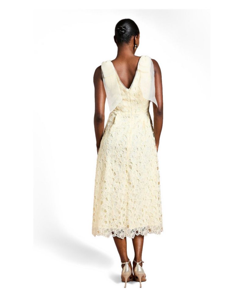 Women's Shoulder Organza Lace Midi Dress