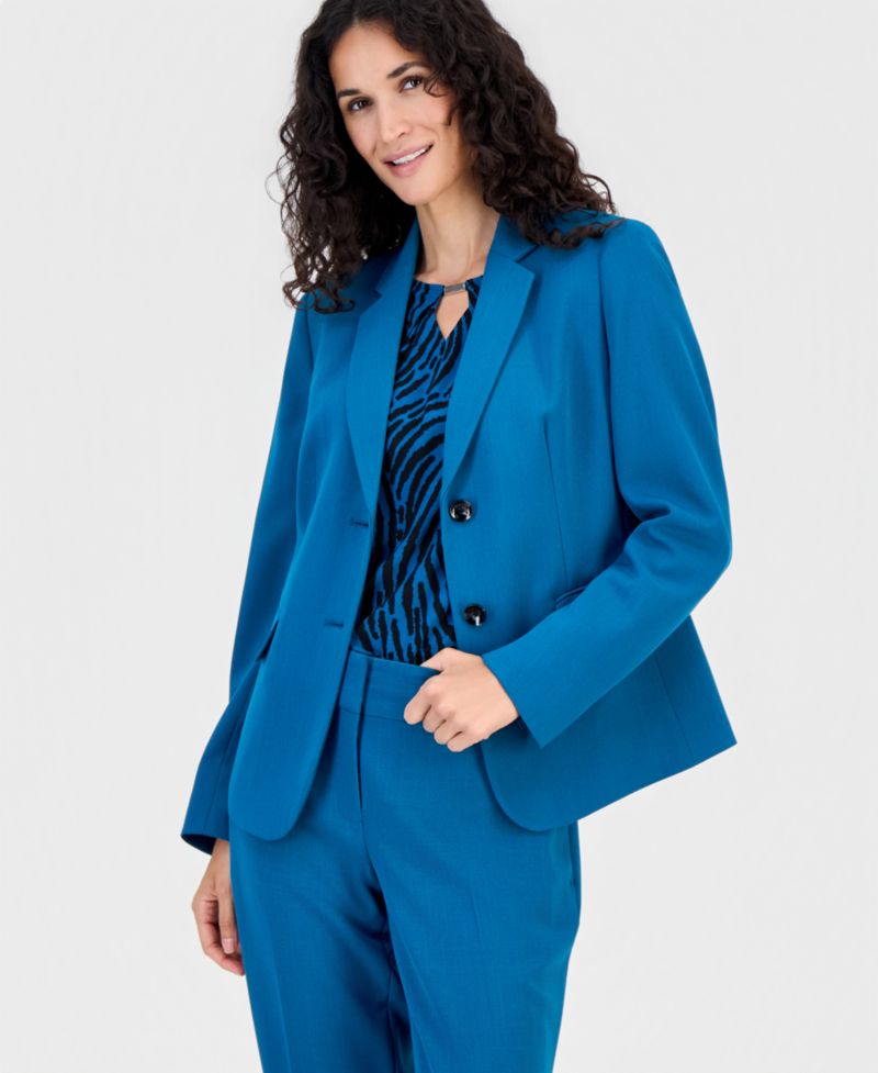 Women's Notch-Collar Button-Front Lined Long-Sleeve Blazer