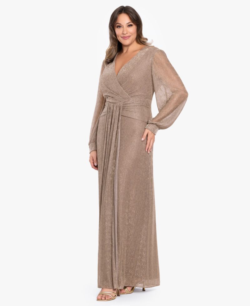 Women's Crinkled V-Neck Ball Gown