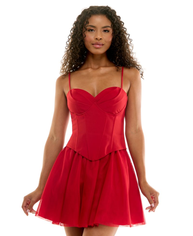 Juniors' Sweetheart Fit & Flare Corset Dress
