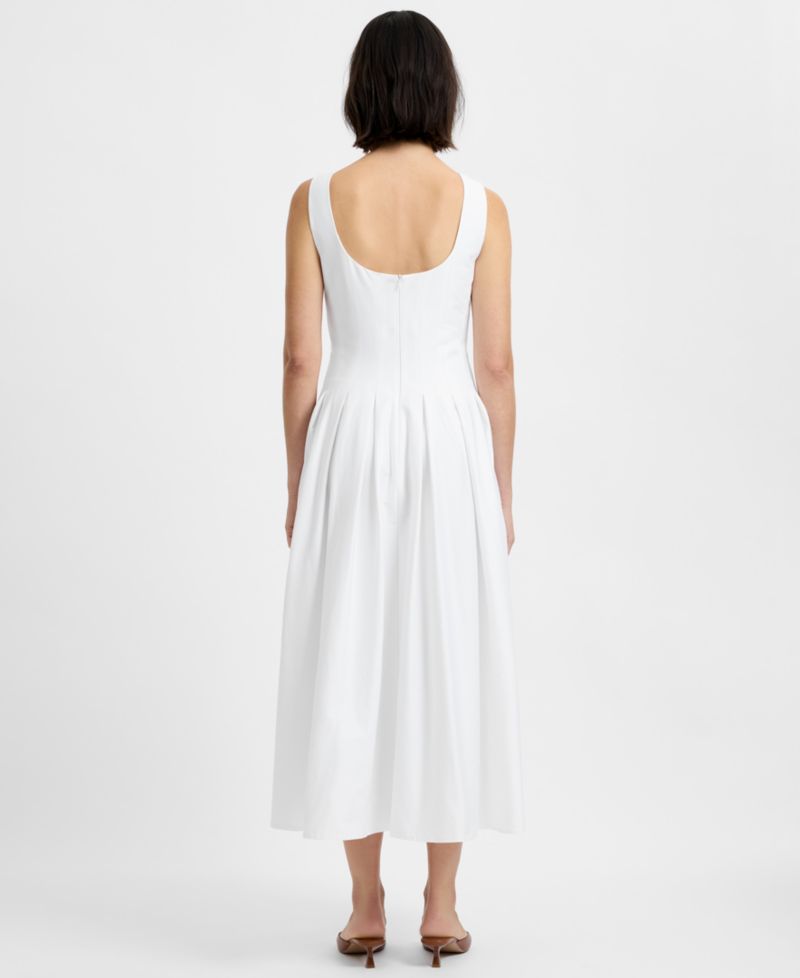 Women's Satin Fit And Flare Scoop Neck Midi Dress