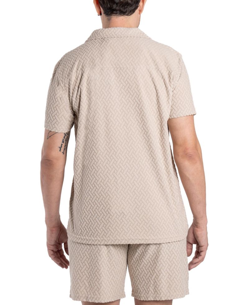Men's Casual Textured Camp Collar Short Sleeve Button-Up Shirt
