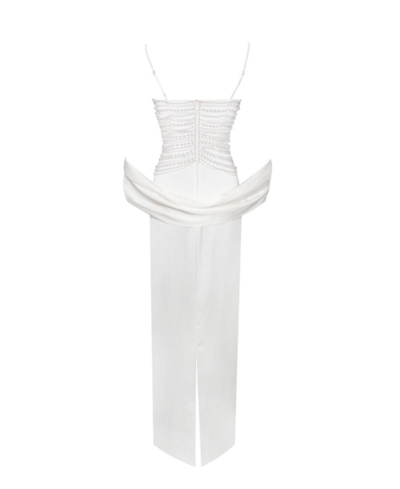 Women's Karmen Pearl Top Pencil Slip Gown with Scarf