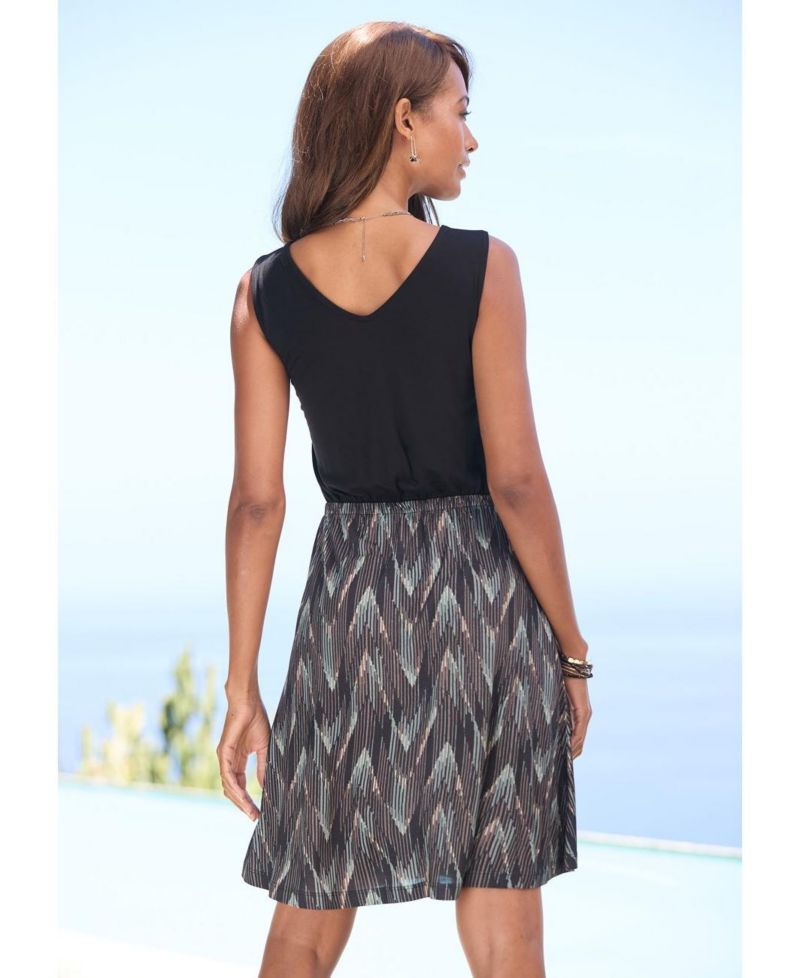 Women's Viscose Printed Pattern A-Line V-Neck Elastic-Waist Short Dress