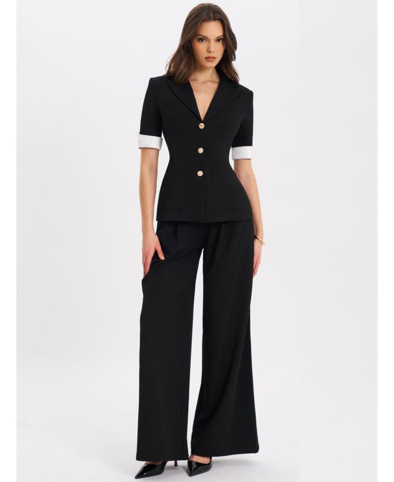 Women's Aleeza Black Wide Leg Suit Pants