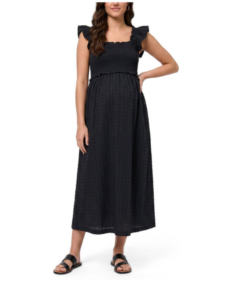 Women's Sleeveless Ruffle Shoulder Smocked Maxi Dress - Motherhood