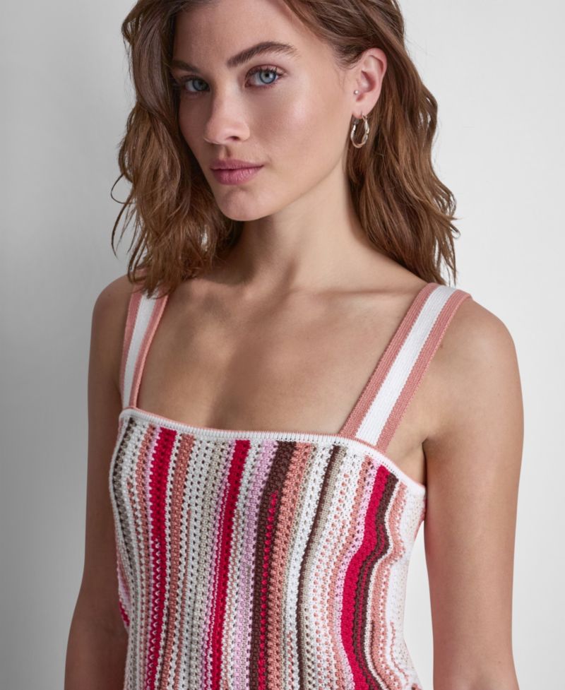 Petite Pointelle Stitch Striped Sleeveless Bandeau Tank Top