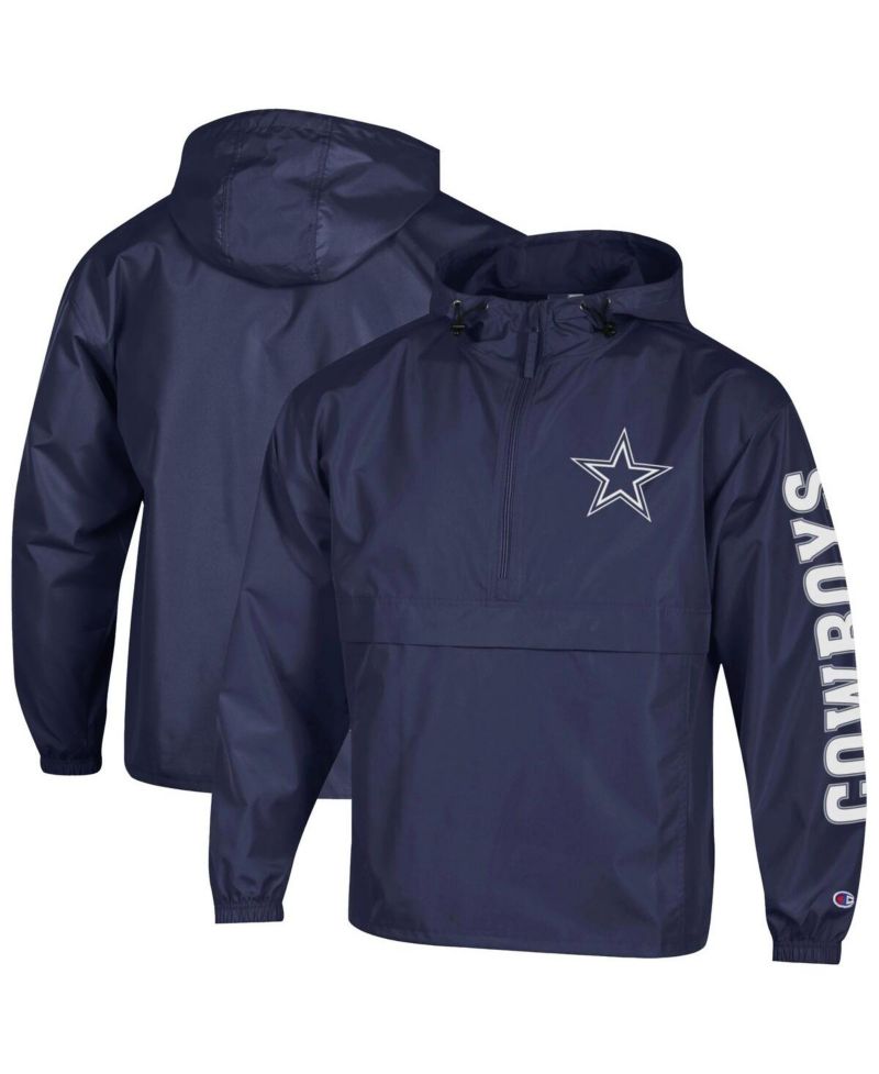 Men's Navy Dallas Cowboys Packable Hooded Windbreaker Half-Zip Jacket