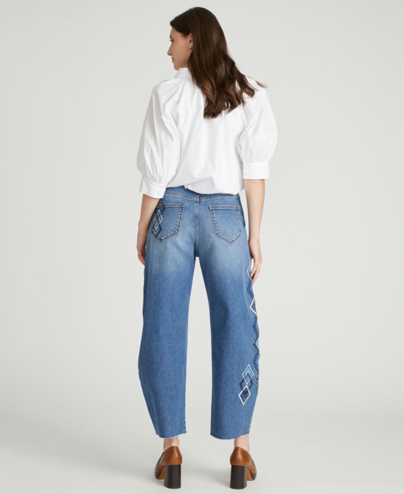 Women's Parker Barrel High-Waisted Argyle Patchwork Jeans