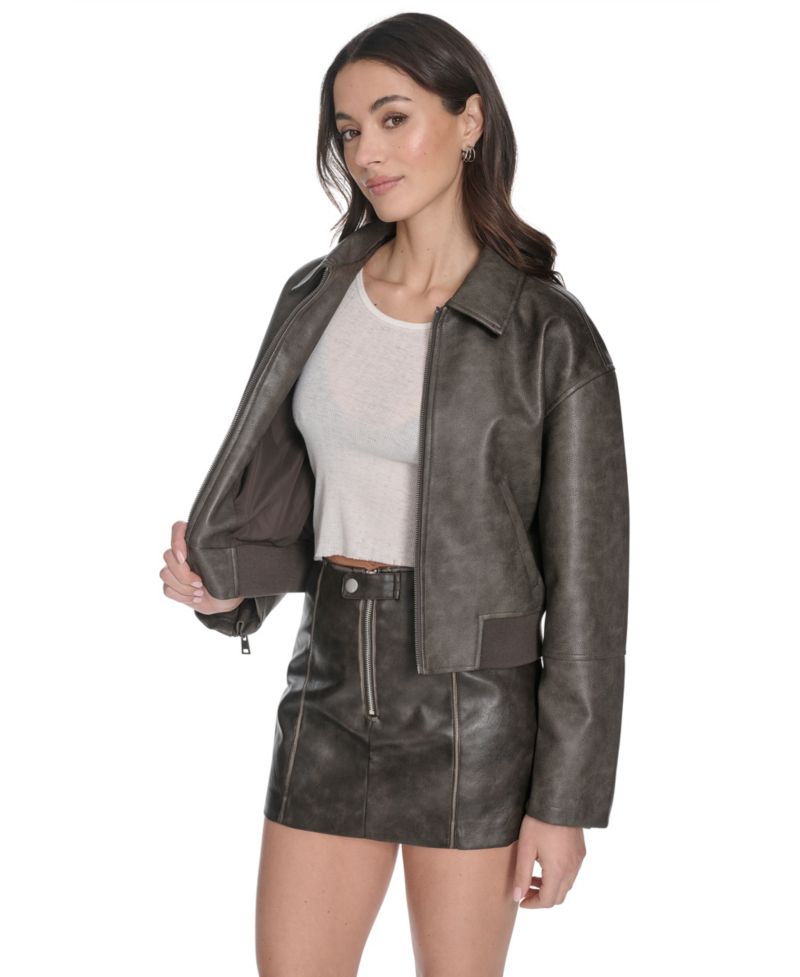 Women's Faux Leather Bomber Jacket