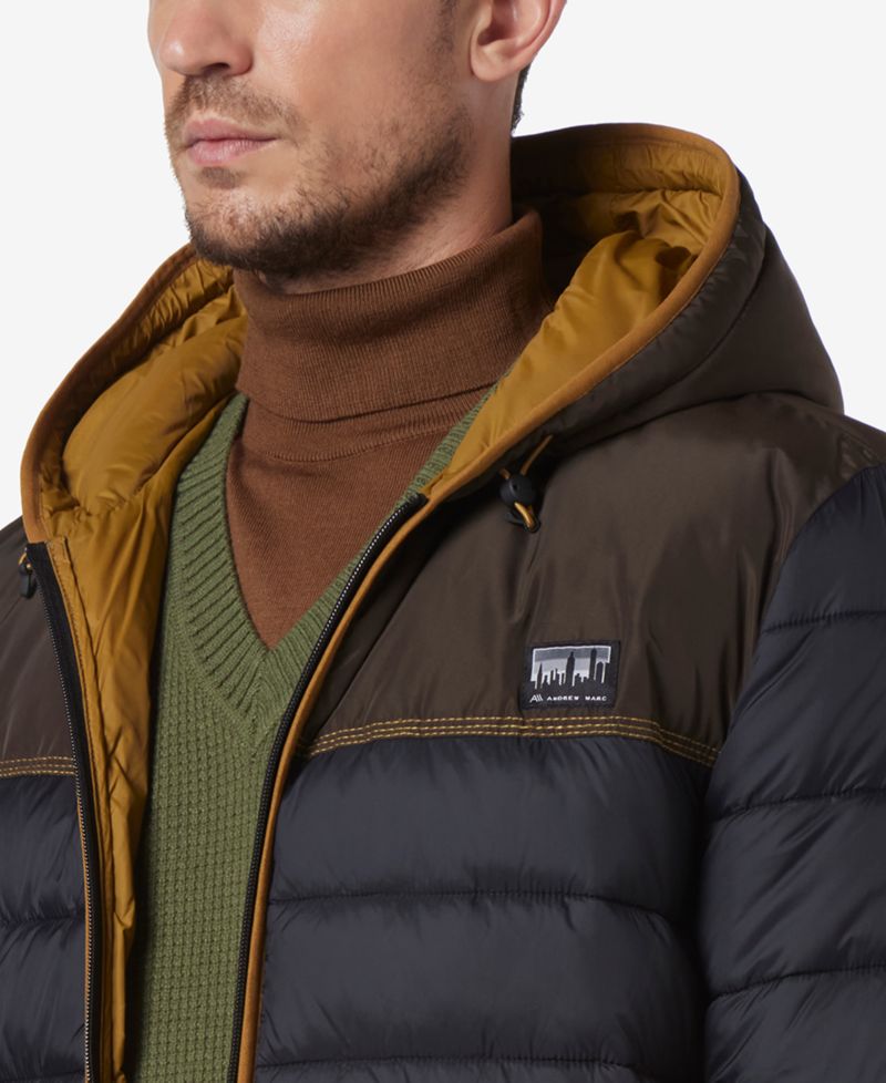 Men's Malone Mixed-Media Colorblocked Packable Hooded Jacket