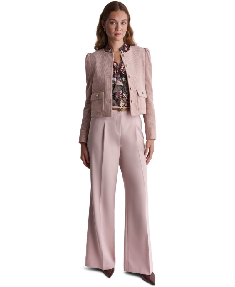 Women's Corduroy Puff-Shoulder Collarless Jacket
