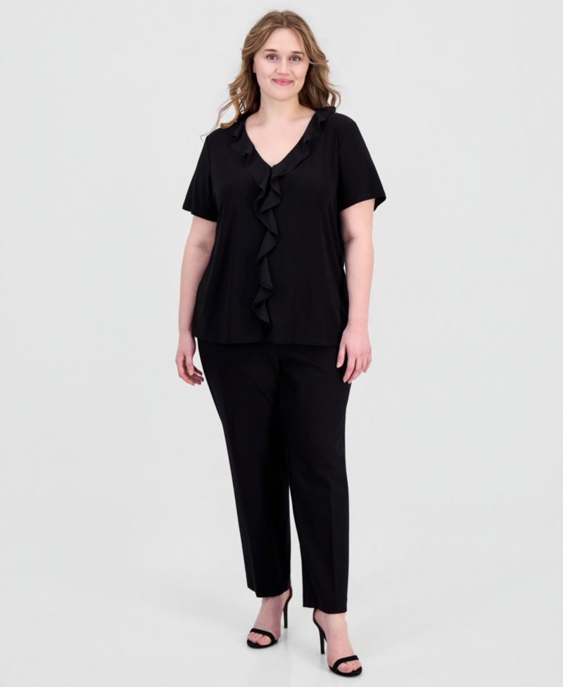 Plus Ruffle-Trim V-Neck Top