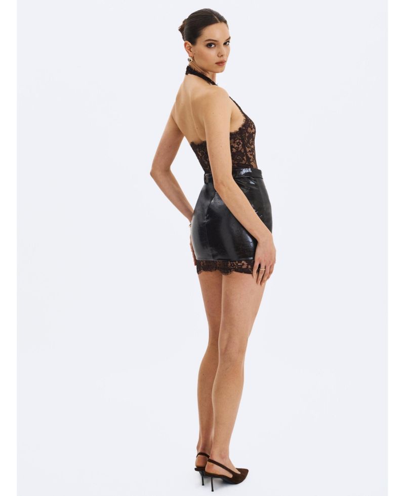 Women's Faris Mahogany Plunging Halter Belted Mini Dress