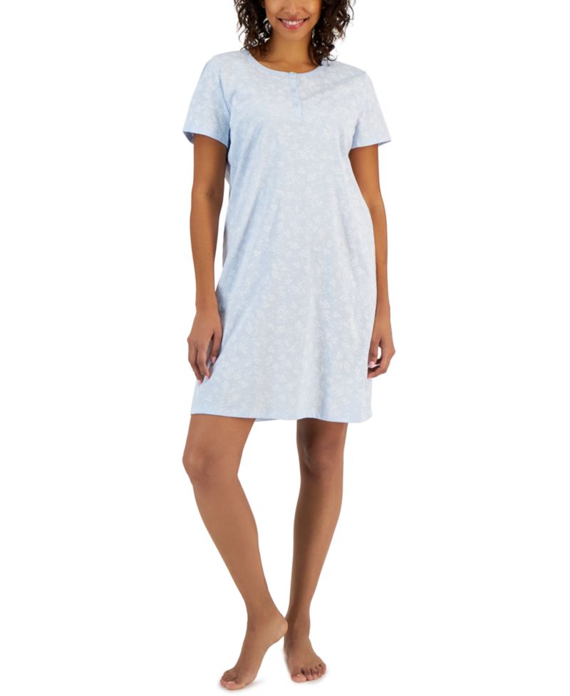 Women's Cotton Printed Henley Sleepshirt