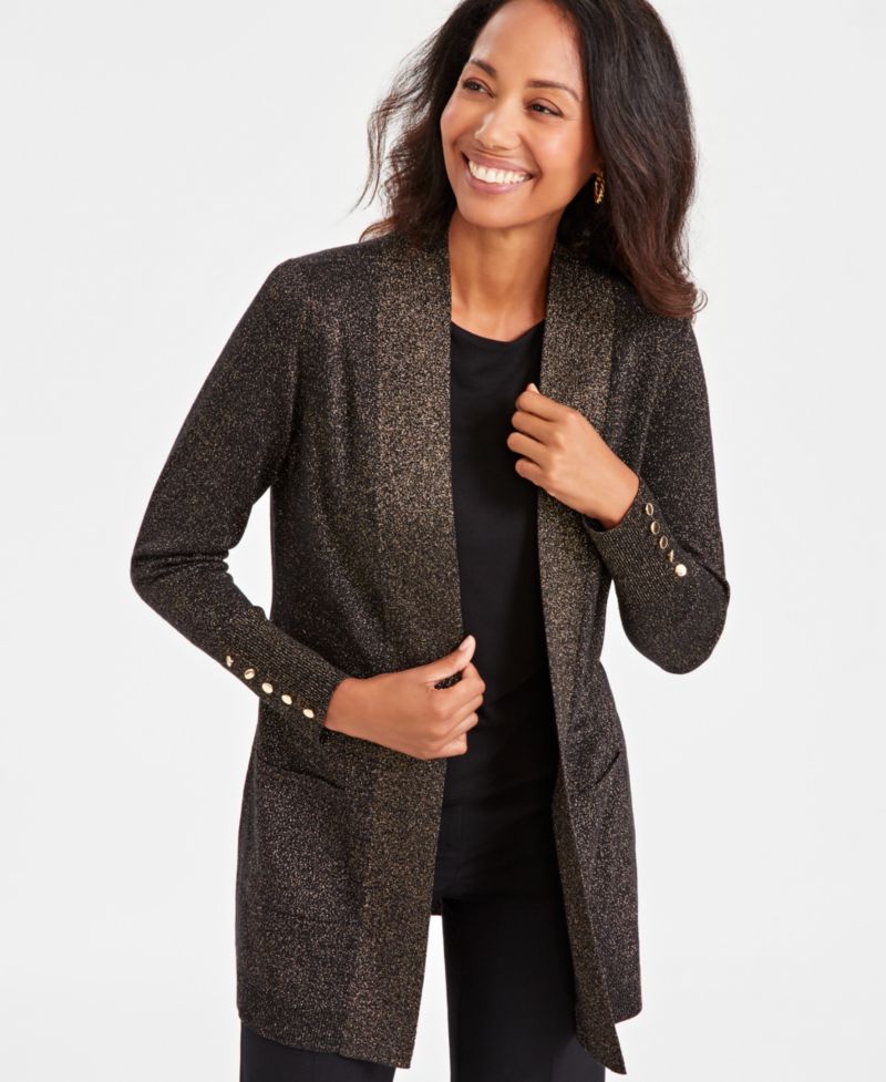 Petite Open-Front Buttoned-Cuff Cardigan