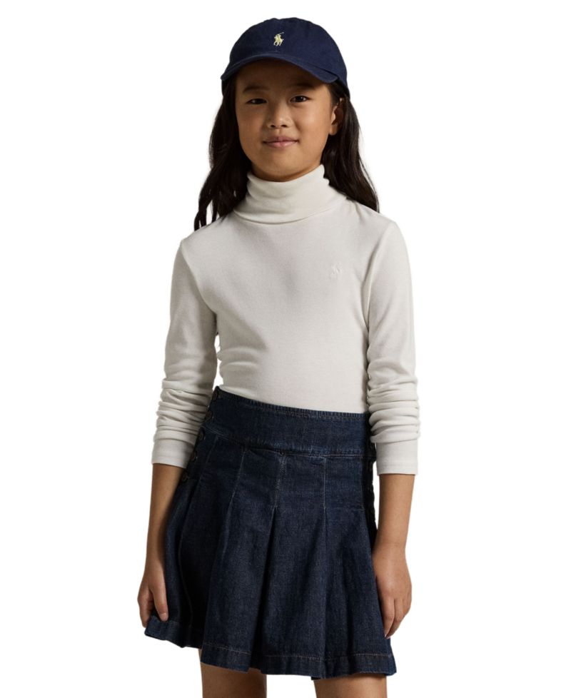 Girls' 4-16 Ribbed Long-Sleeve Cotton-Blend Turtleneck T-Shirt