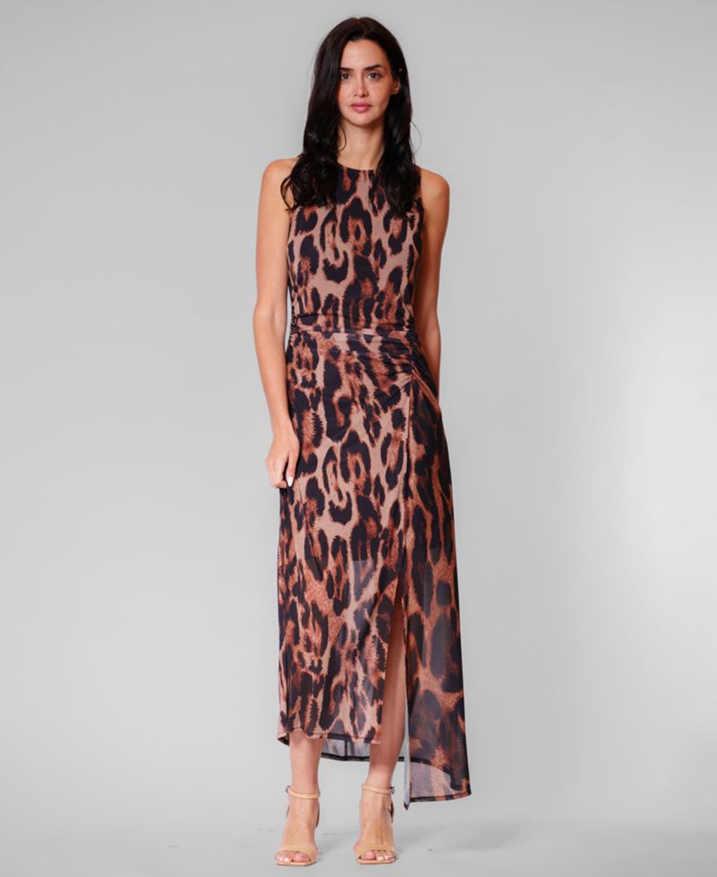 Women's Leopard-Print Asymmetrical-Hemline Midi Dress