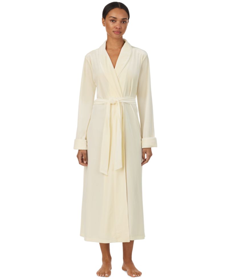 Women's Velvet Shawl-Collar Long-Sleeve Robe