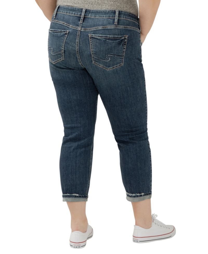 Plus Size Boyfriend Mid Rise Slim Leg Jeans