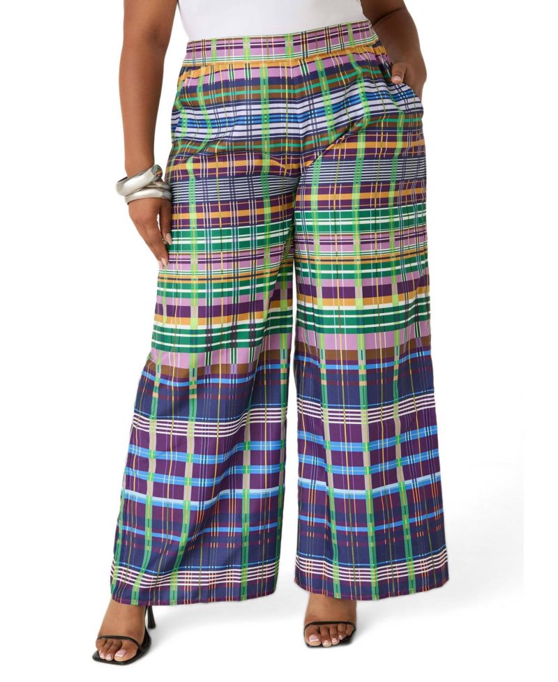 Plus Size Plaid Wide Leg Pants