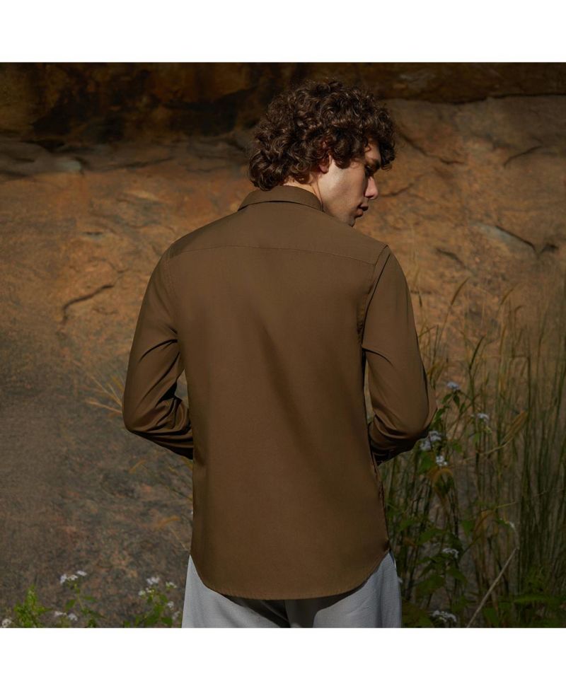Men's Olive Green Solid Button-Up Shirt