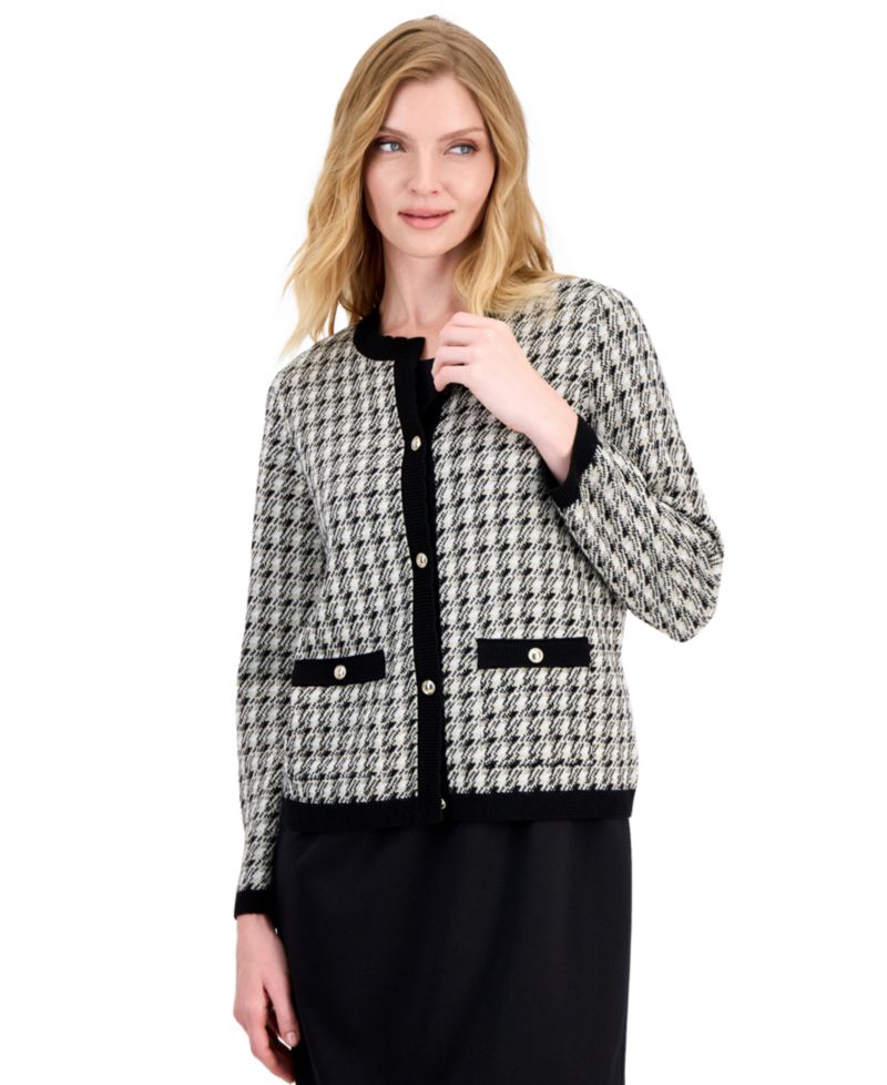 Petite Bird's-Eye Jacquard Fitted Cardigan