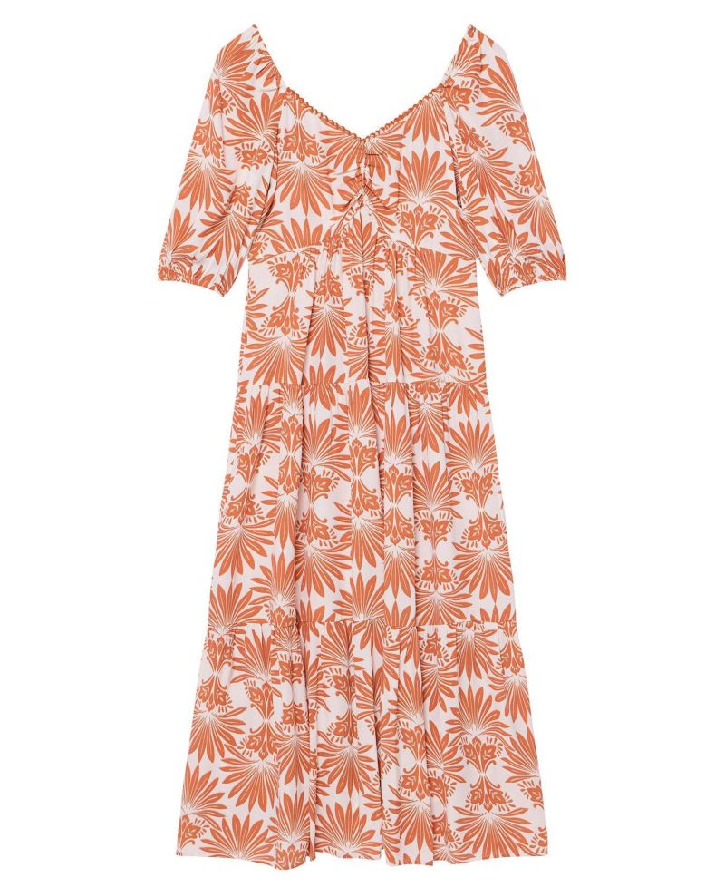 Women's Floral V-Neck A-Line Midi Dress